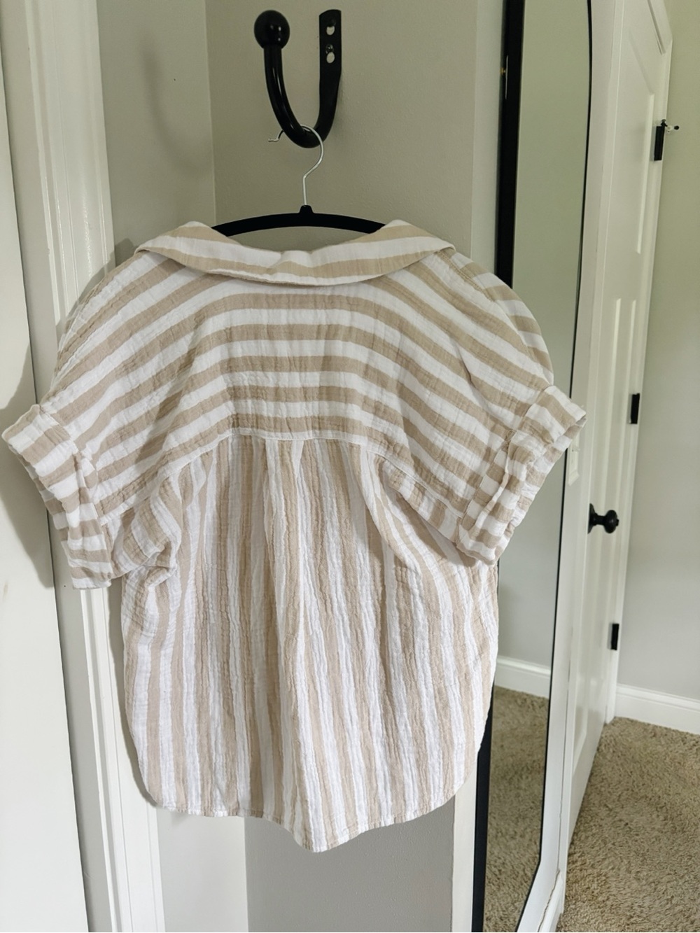 J. Crew White and Beige Striped Popover Top - Picture 3 of 5